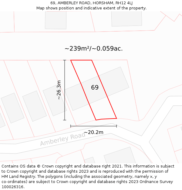 69, AMBERLEY ROAD, HORSHAM, RH12 4LJ: Plot and title map