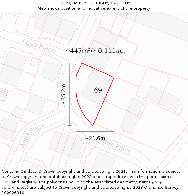 69, AQUA PLACE, RUGBY, CV21 1BY: Plot and title map