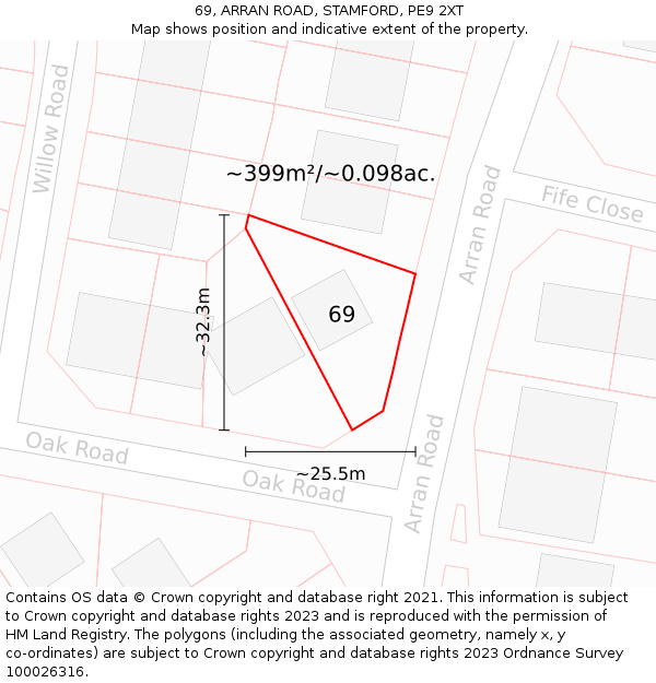 69, ARRAN ROAD, STAMFORD, PE9 2XT: Plot and title map