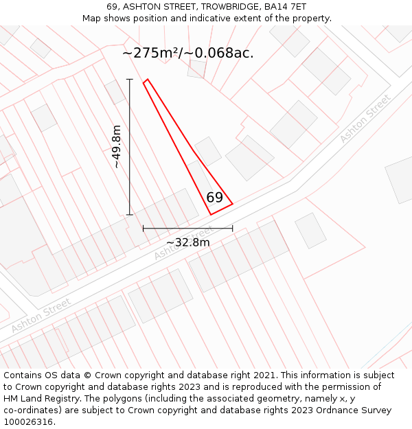 69, ASHTON STREET, TROWBRIDGE, BA14 7ET: Plot and title map