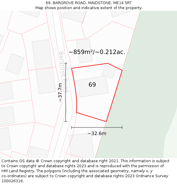 69, BARGROVE ROAD, MAIDSTONE, ME14 5RT: Plot and title map