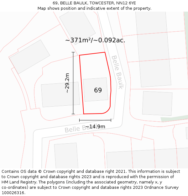 69, BELLE BAULK, TOWCESTER, NN12 6YE: Plot and title map