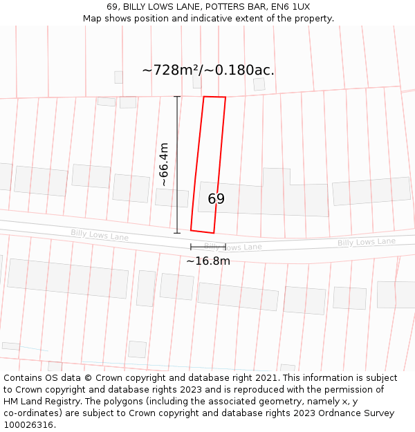 69, BILLY LOWS LANE, POTTERS BAR, EN6 1UX: Plot and title map