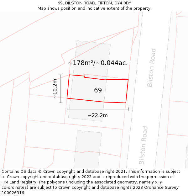 69, BILSTON ROAD, TIPTON, DY4 0BY: Plot and title map