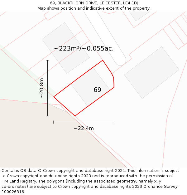 69, BLACKTHORN DRIVE, LEICESTER, LE4 1BJ: Plot and title map