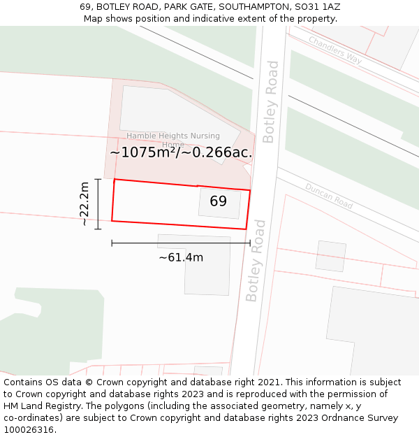 69, BOTLEY ROAD, PARK GATE, SOUTHAMPTON, SO31 1AZ: Plot and title map