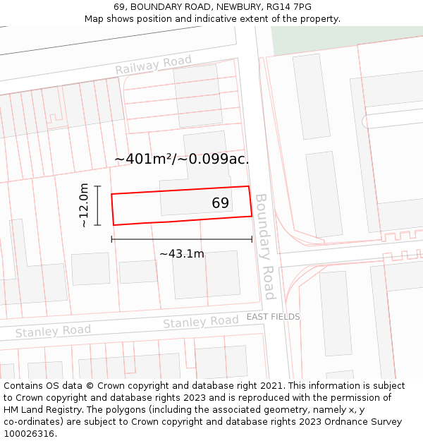 69, BOUNDARY ROAD, NEWBURY, RG14 7PG: Plot and title map