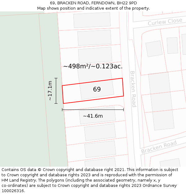 69, BRACKEN ROAD, FERNDOWN, BH22 9PD: Plot and title map