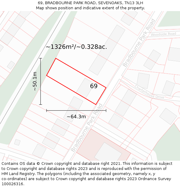 69, BRADBOURNE PARK ROAD, SEVENOAKS, TN13 3LH: Plot and title map