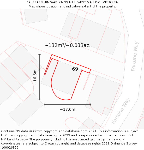 69, BRAEBURN WAY, KINGS HILL, WEST MALLING, ME19 4EA: Plot and title map