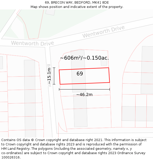 69, BRECON WAY, BEDFORD, MK41 8DE: Plot and title map