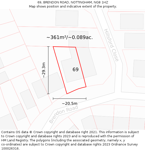 69, BRENDON ROAD, NOTTINGHAM, NG8 1HZ: Plot and title map