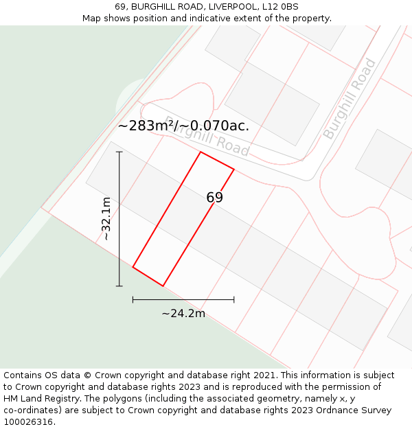 69, BURGHILL ROAD, LIVERPOOL, L12 0BS: Plot and title map