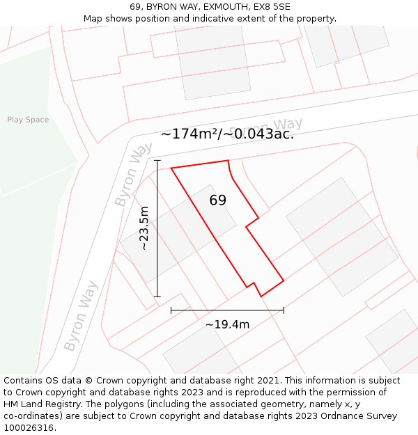 69, BYRON WAY, EXMOUTH, EX8 5SE: Plot and title map