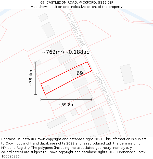 69, CASTLEDON ROAD, WICKFORD, SS12 0EF: Plot and title map
