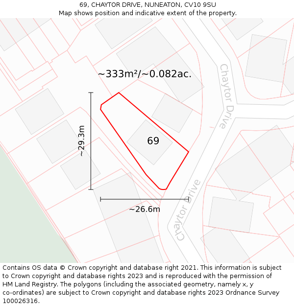 69, CHAYTOR DRIVE, NUNEATON, CV10 9SU: Plot and title map