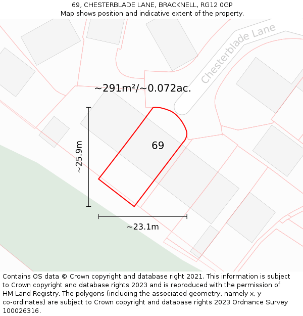 69, CHESTERBLADE LANE, BRACKNELL, RG12 0GP: Plot and title map