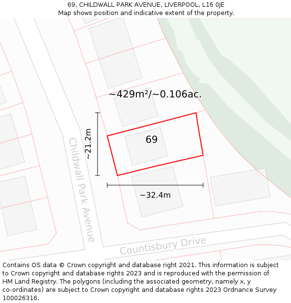 69, CHILDWALL PARK AVENUE, LIVERPOOL, L16 0JE: Plot and title map
