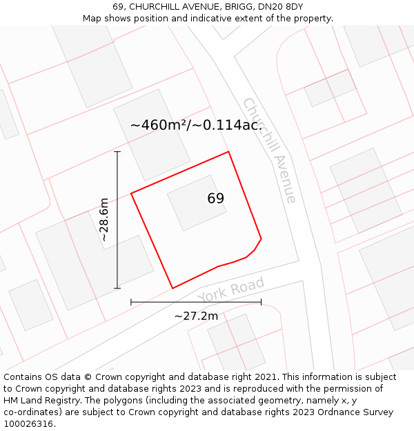 69, CHURCHILL AVENUE, BRIGG, DN20 8DY: Plot and title map