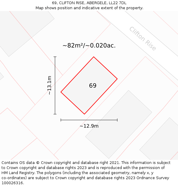 69, CLIFTON RISE, ABERGELE, LL22 7DL: Plot and title map