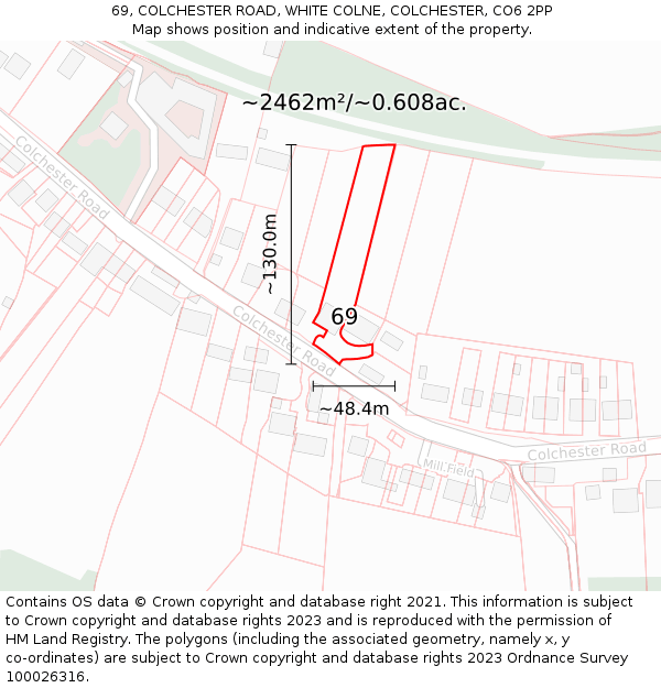 69, COLCHESTER ROAD, WHITE COLNE, COLCHESTER, CO6 2PP: Plot and title map