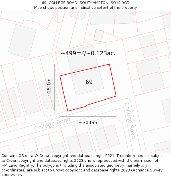 69, COLLEGE ROAD, SOUTHAMPTON, SO19 9GD: Plot and title map