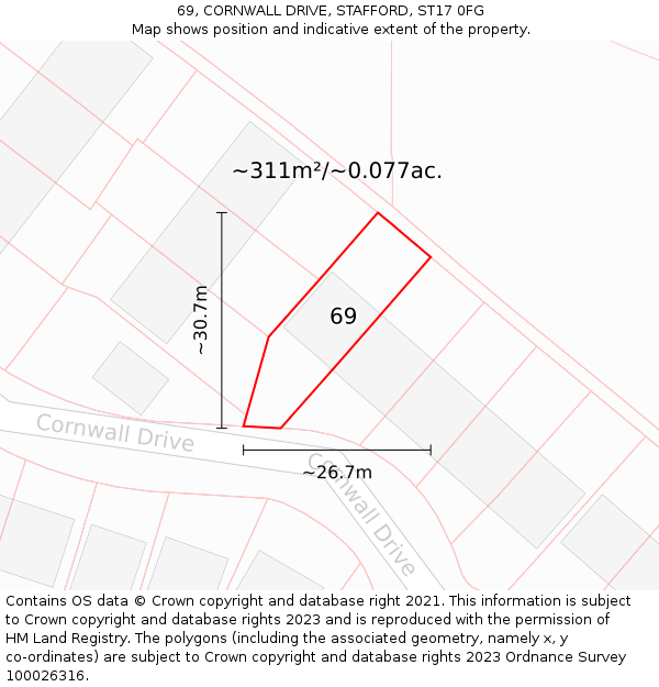 69, CORNWALL DRIVE, STAFFORD, ST17 0FG: Plot and title map