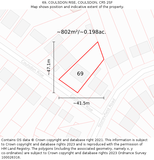 69, COULSDON RISE, COULSDON, CR5 2SF: Plot and title map