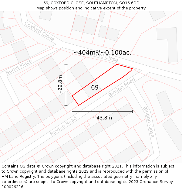 69, COXFORD CLOSE, SOUTHAMPTON, SO16 6DD: Plot and title map