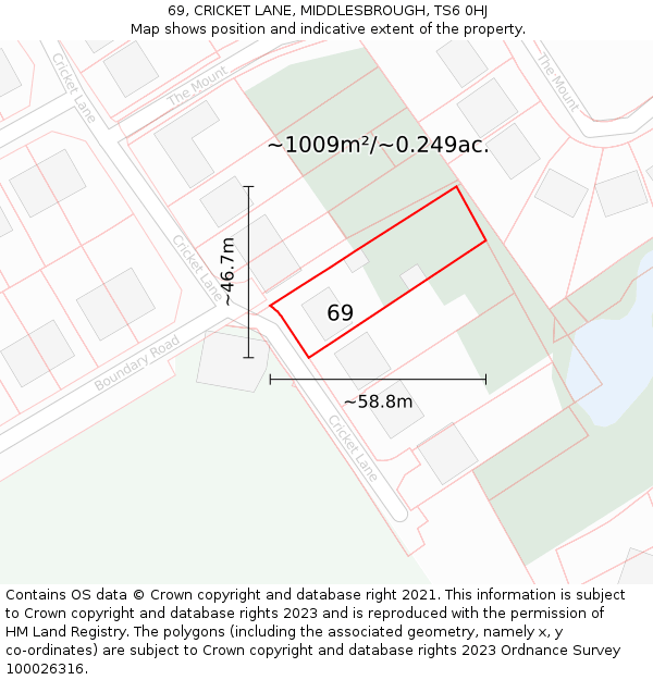 69, CRICKET LANE, MIDDLESBROUGH, TS6 0HJ: Plot and title map
