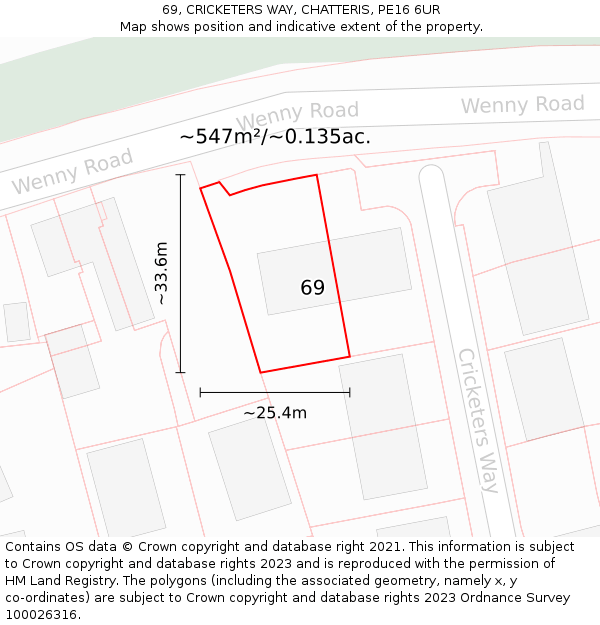 69, CRICKETERS WAY, CHATTERIS, PE16 6UR: Plot and title map