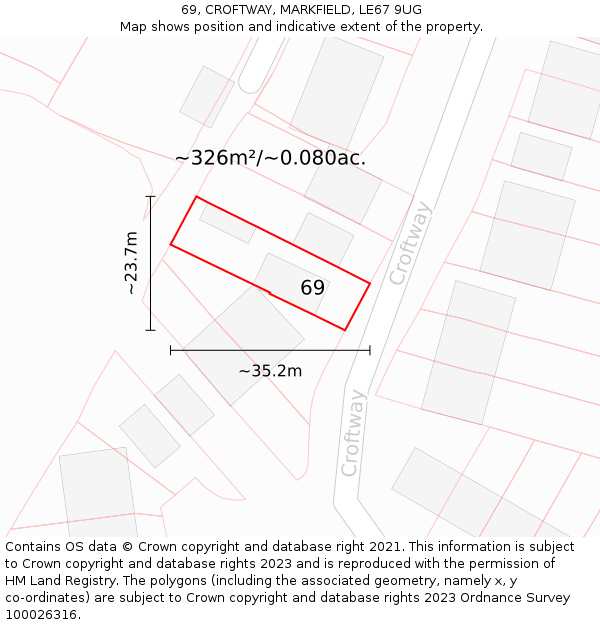 69, CROFTWAY, MARKFIELD, LE67 9UG: Plot and title map