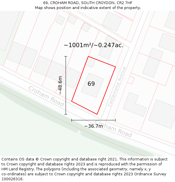 69, CROHAM ROAD, SOUTH CROYDON, CR2 7HF: Plot and title map