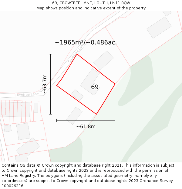 69, CROWTREE LANE, LOUTH, LN11 0QW: Plot and title map