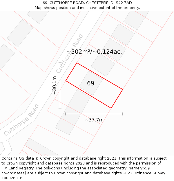 69, CUTTHORPE ROAD, CHESTERFIELD, S42 7AD: Plot and title map