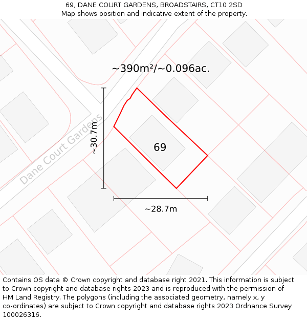 69, DANE COURT GARDENS, BROADSTAIRS, CT10 2SD: Plot and title map