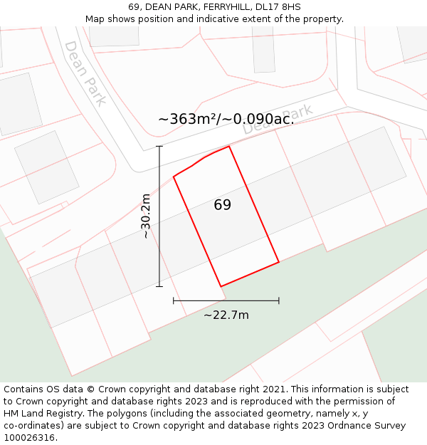 69, DEAN PARK, FERRYHILL, DL17 8HS: Plot and title map