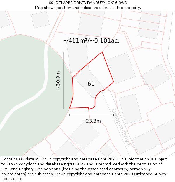 69, DELAPRE DRIVE, BANBURY, OX16 3WS: Plot and title map