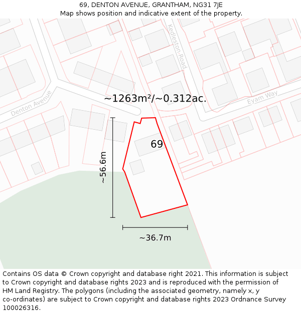 69, DENTON AVENUE, GRANTHAM, NG31 7JE: Plot and title map