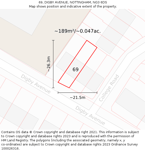 69, DIGBY AVENUE, NOTTINGHAM, NG3 6DS: Plot and title map