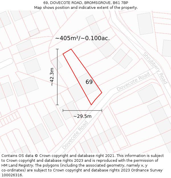 69, DOVECOTE ROAD, BROMSGROVE, B61 7BP: Plot and title map