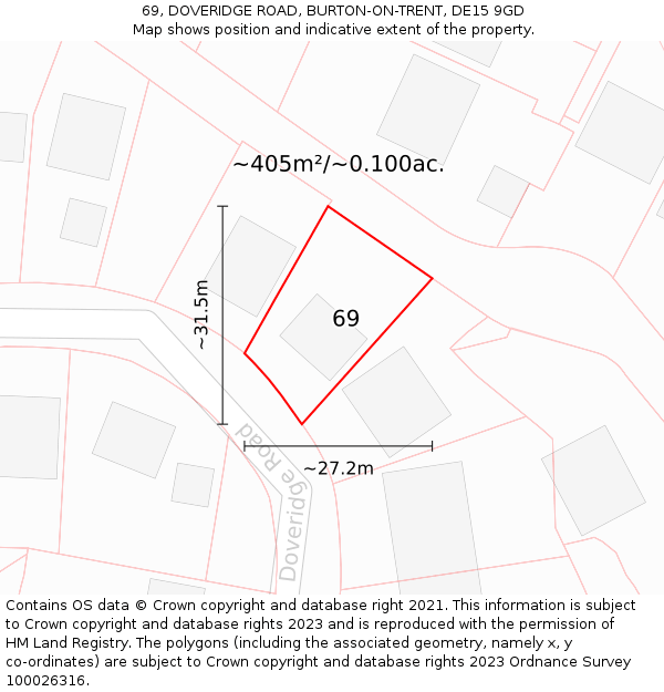 69, DOVERIDGE ROAD, BURTON-ON-TRENT, DE15 9GD: Plot and title map