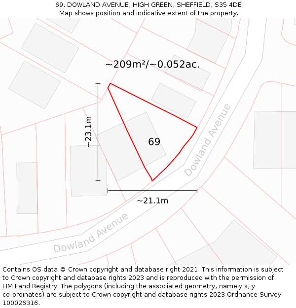 69, DOWLAND AVENUE, HIGH GREEN, SHEFFIELD, S35 4DE: Plot and title map