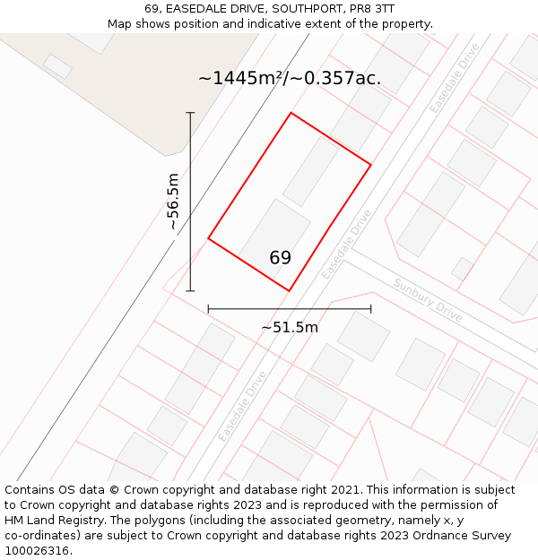 69, EASEDALE DRIVE, SOUTHPORT, PR8 3TT: Plot and title map