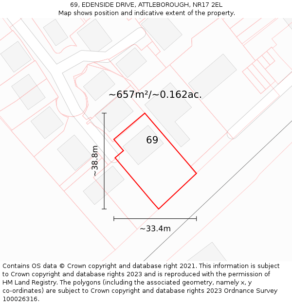 69, EDENSIDE DRIVE, ATTLEBOROUGH, NR17 2EL: Plot and title map