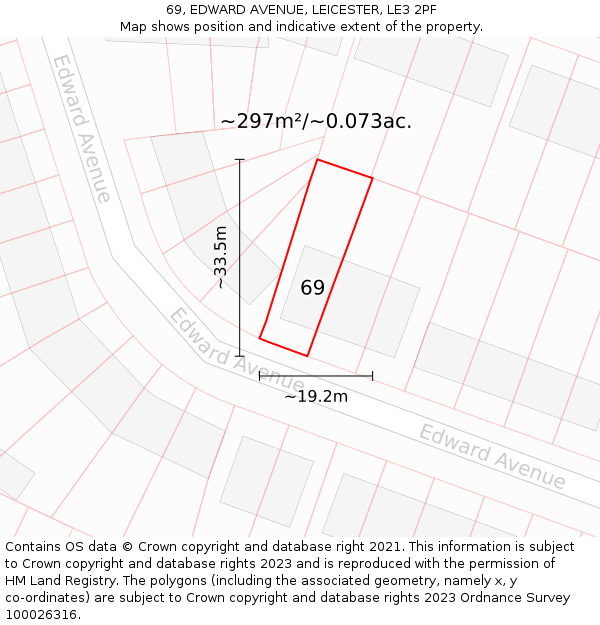 69, EDWARD AVENUE, LEICESTER, LE3 2PF: Plot and title map
