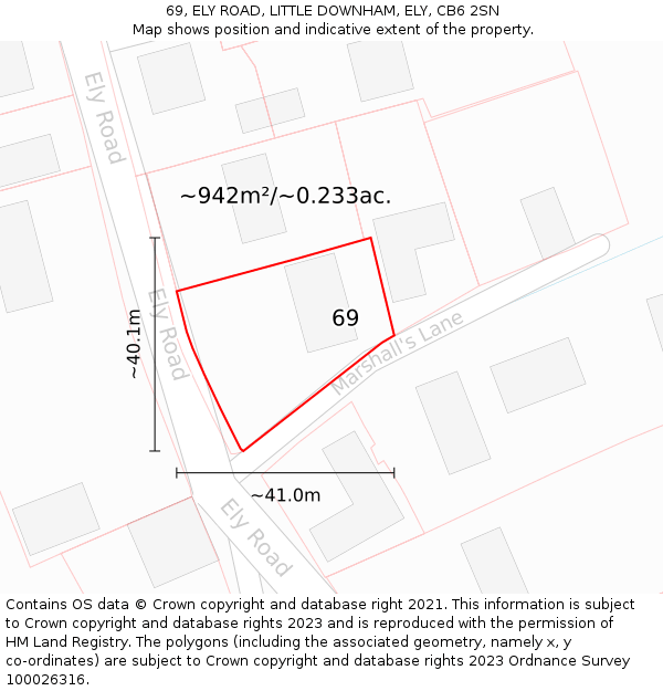 69, ELY ROAD, LITTLE DOWNHAM, ELY, CB6 2SN: Plot and title map