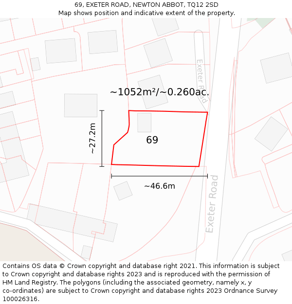 69, EXETER ROAD, NEWTON ABBOT, TQ12 2SD: Plot and title map