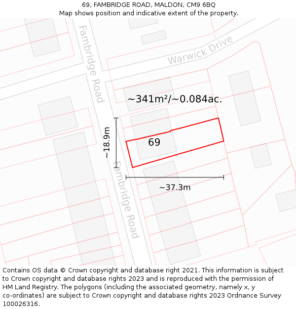 69, FAMBRIDGE ROAD, MALDON, CM9 6BQ: Plot and title map