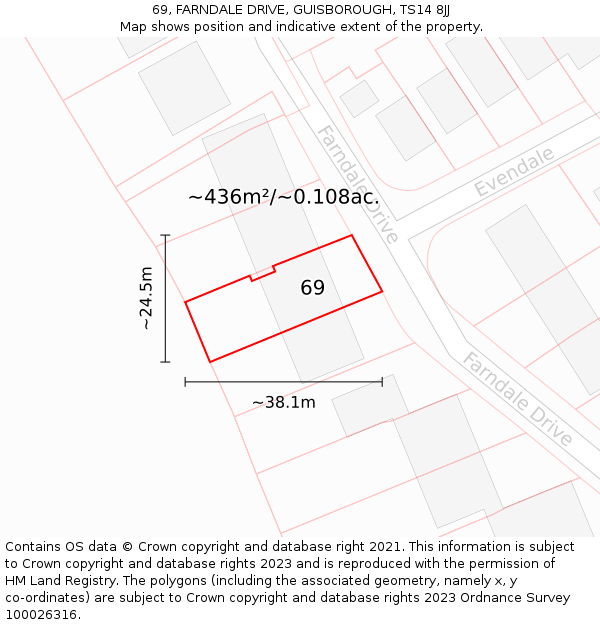 69, FARNDALE DRIVE, GUISBOROUGH, TS14 8JJ: Plot and title map